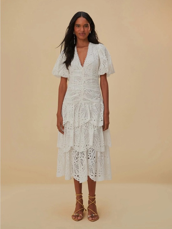 FARM Rio Dresses & Skirts - FARM Rio White Richelieu Eyelet Midi Dress S